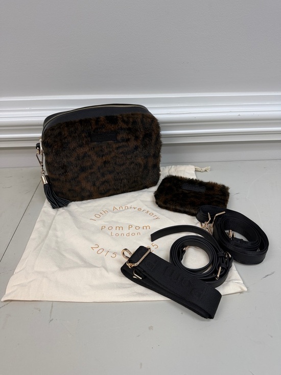 Pom Pom London Handbags - Pom Pom London City Plus Bag Leopard Print Faux Fur Black Bundle!